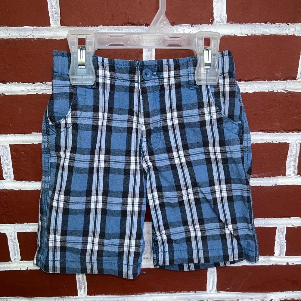 Joe fresh | blue plaid shorts with pockets and adjustable elastic waist | size 2